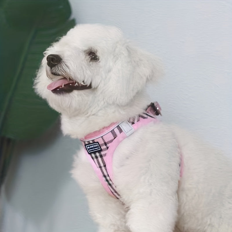 Reflective Plaid Dog Harness Set