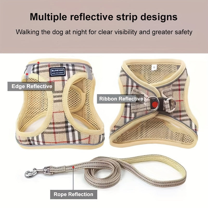 Reflective Plaid Dog Harness Set