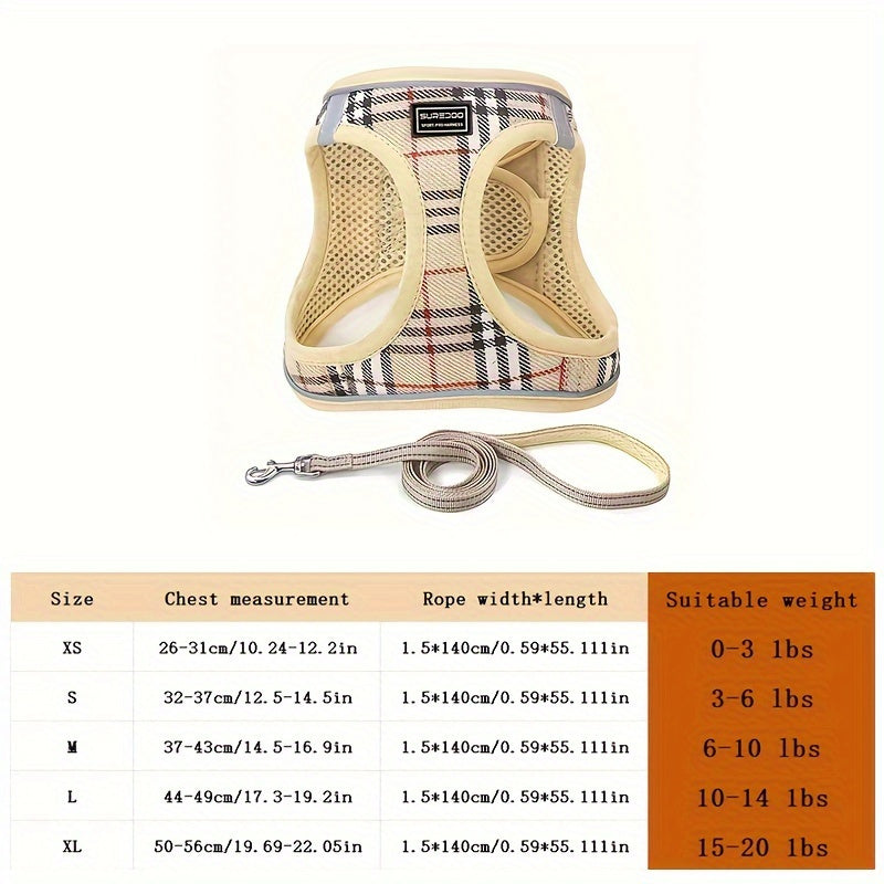 Reflective Plaid Dog Harness Set