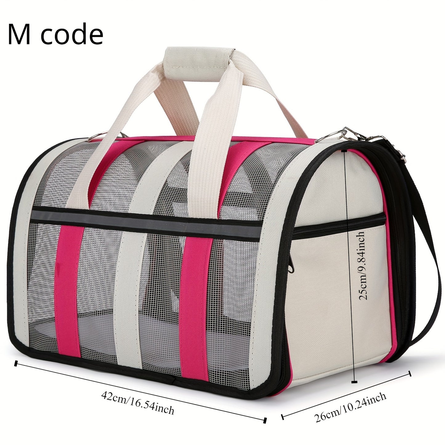 Breathable Polyester Cat Carrier Bag with Mesh Ventilation - Portable Foldable Pet Travel Tote for Cats - Durable Stripe Design Cat Transport Bag