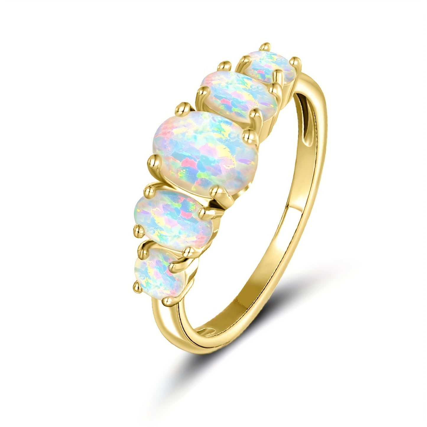 Elegant Opal Inlaid Ring - 14k Gold Plated