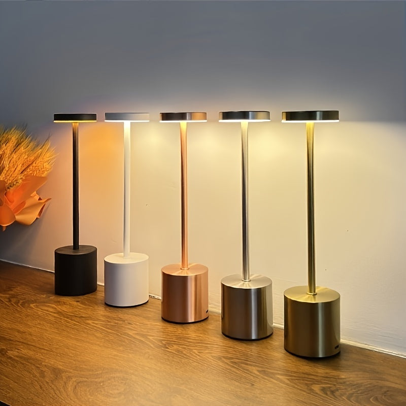 Modern Creative Metal Decorative Desk Lamp, Touch Control LED Table Lamp with Dimmable 3-Color Lighting, USB Charging, Perfect for Bedroom, Living Room, Office, and Home Decor - Solid Color, Polished Finish, Aluminum Base, Adjustable Lighting