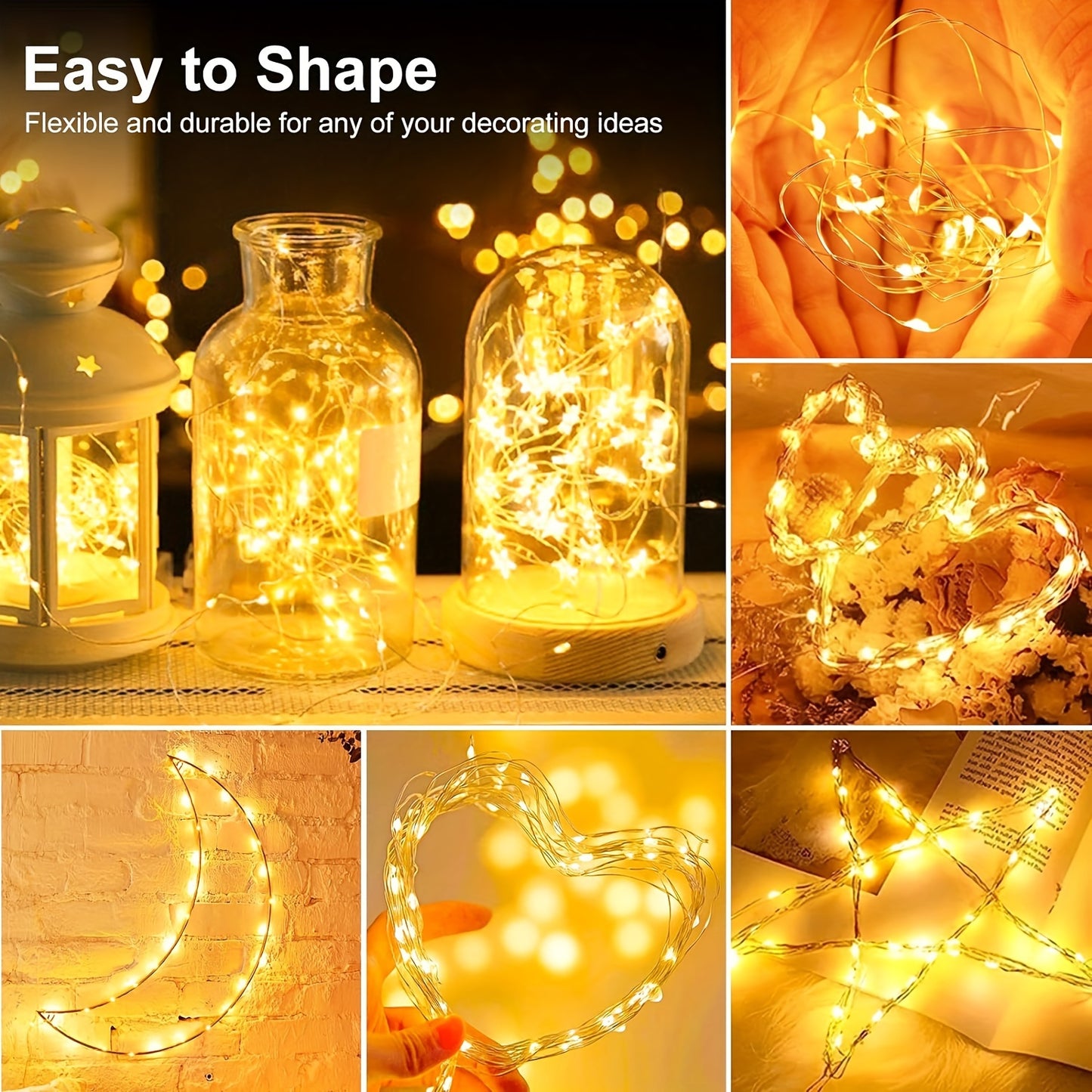 12 Pack LED Fairy Lights, 20 LEDs Silvery Wire String Lights, Battery Operated Starry Moon Lights For DIY Wedding Party Bedroom Christmas Thanksgiving Valentine's Day Mother's Day Favor Decoration (Warm White)