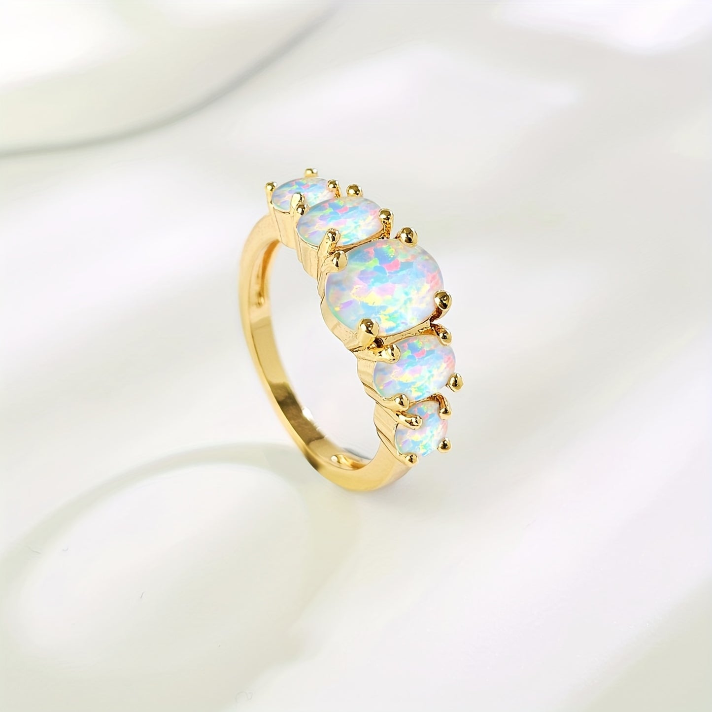 Elegant Opal Inlaid Ring - 14k Gold Plated