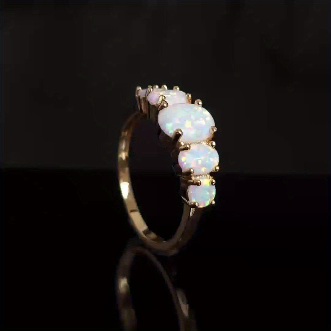 Elegant Opal Inlaid Ring - 14k Gold Plated