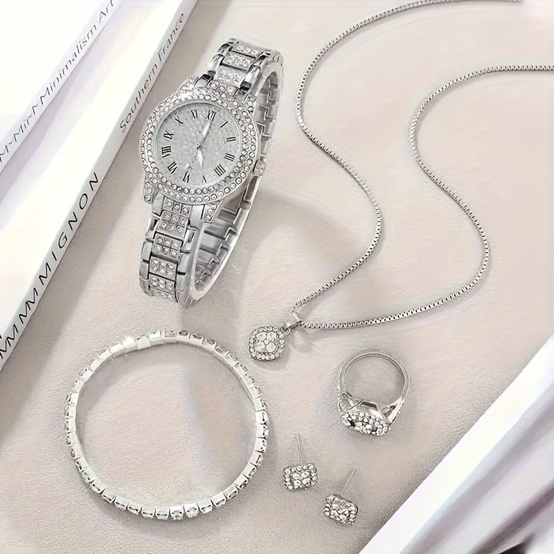 6pc Round Rhinestone Watch Set