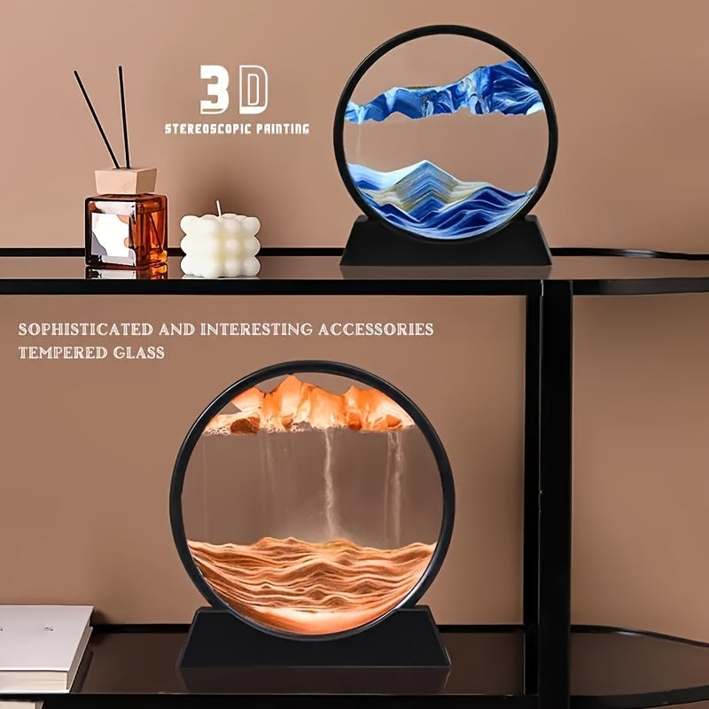 Relaxing Deep Sea Sand Art - Elegant Moving Sand Picture Art for Stress Relief, Perfect Decor for Office, Bedroom, and Bar, Creative 3D Glass Craft Home Decor, Uncharged and Battery-Free