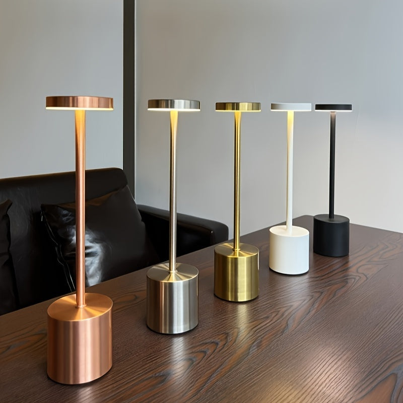 Modern Creative Metal Decorative Desk Lamp, Touch Control LED Table Lamp with Dimmable 3-Color Lighting, USB Charging, Perfect for Bedroom, Living Room, Office, and Home Decor - Solid Color, Polished Finish, Aluminum Base, Adjustable Lighting
