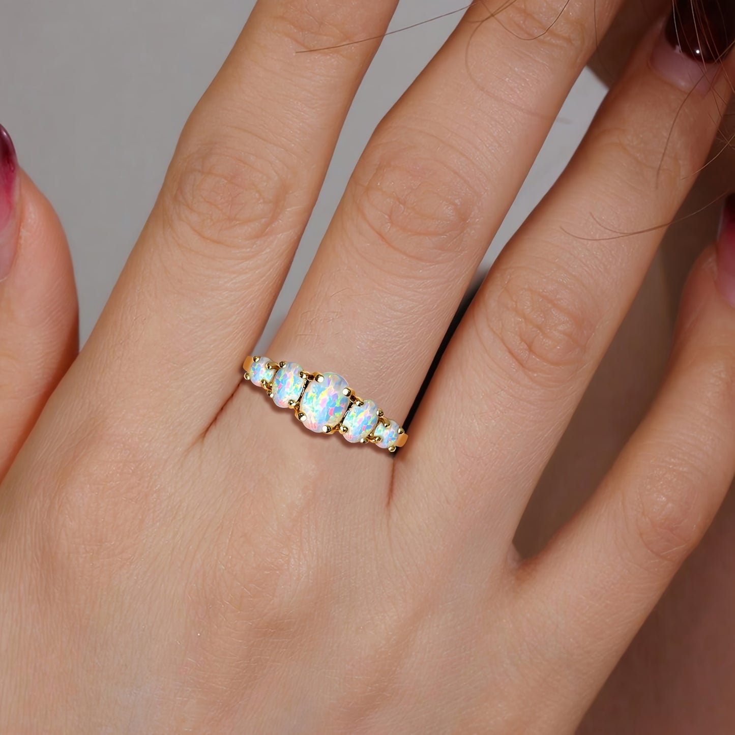 Elegant Opal Inlaid Ring - 14k Gold Plated