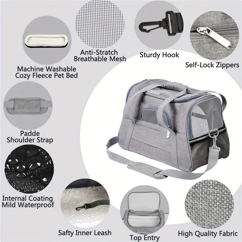 Cozy Portable Pet Carrier with Plush Cushion Mat