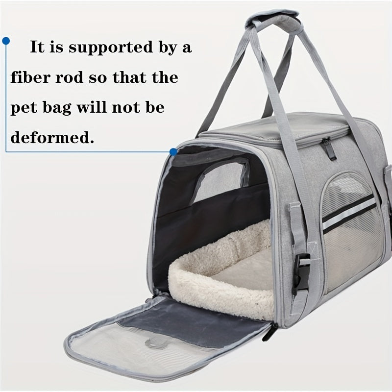 Cozy Portable Pet Carrier with Plush Cushion Mat