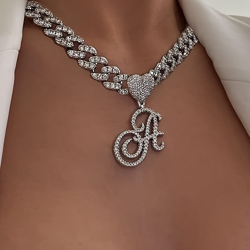 Hip Hop Ice Rhinestone Initial Necklace