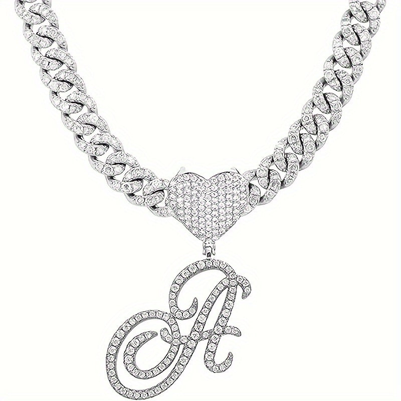 Hip Hop Ice Rhinestone Initial Necklace