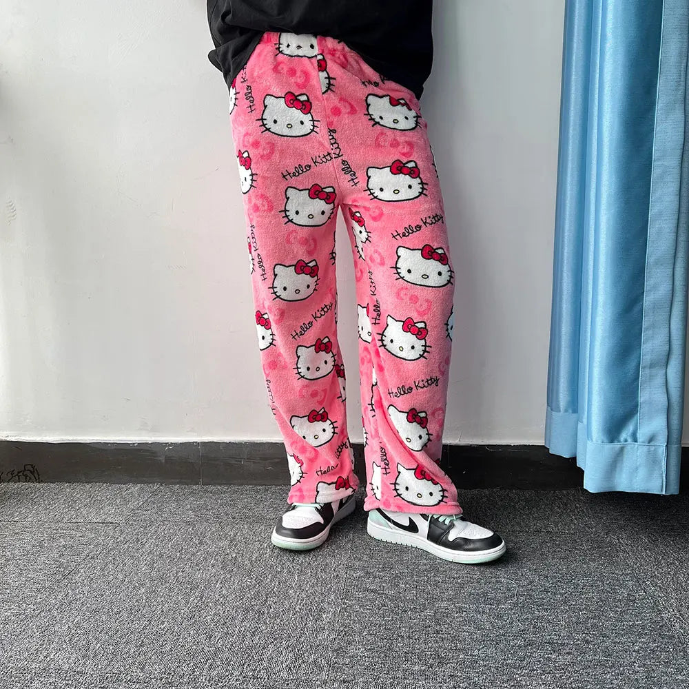 Hello Kitty Flannel Pajamas - Women's Cartoon Winter Pants